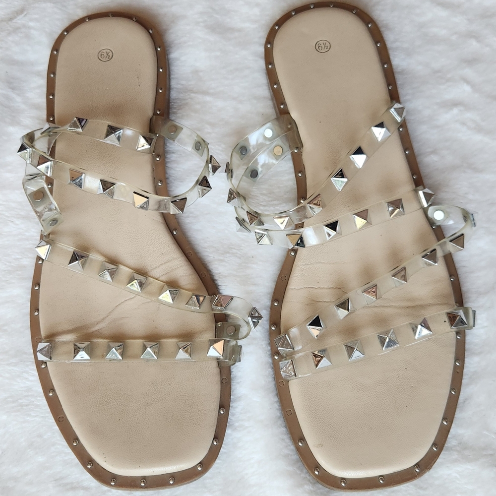 Silver Tan Studded Sandals - Gently used!